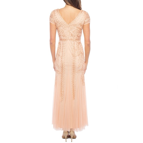 Marina Beaded Cap Sleeve Tulle Gown Blush NEW - Picture 2 of 6